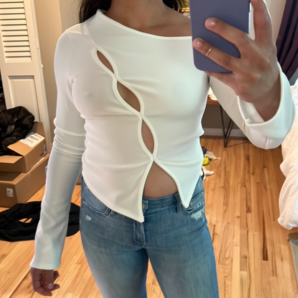 COLLUSION ASOS WHITE RIBBED ASYMETRICAL TOP